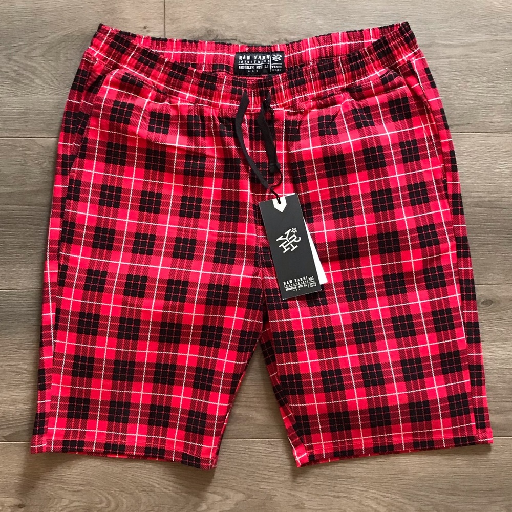 Buffalo Plaid Red Black Premium Canvas Shorts XL